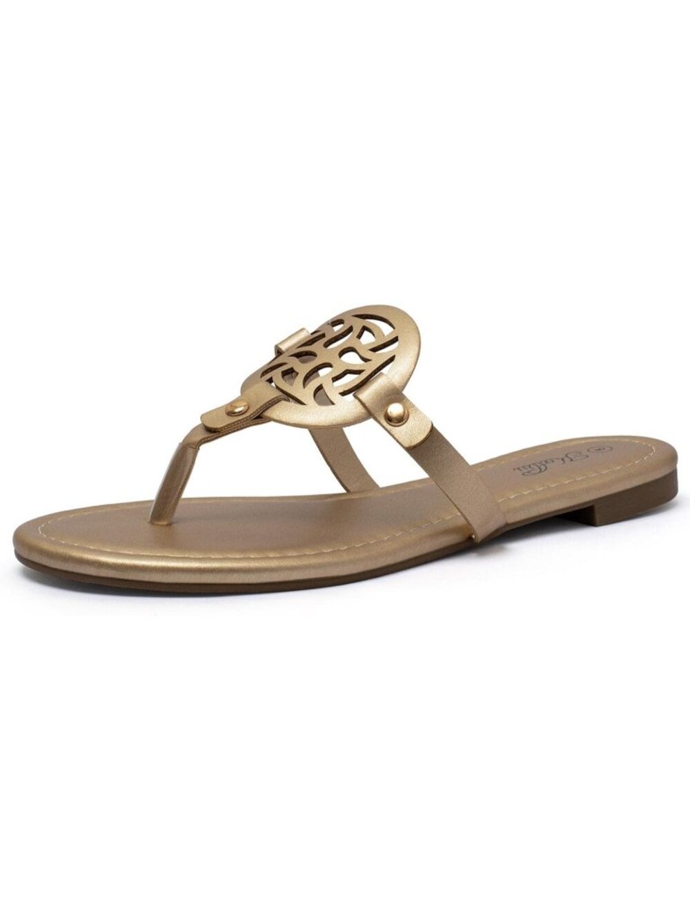 🆕Women's Gold Flat Sandals Dressy Flip Flops Hollow Cutout Medallion Thong
